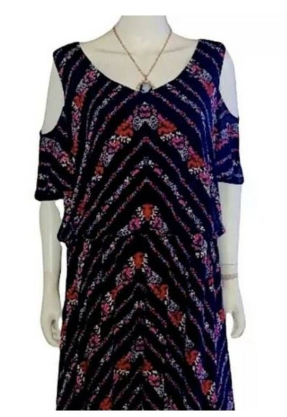 Maurice's Cold Shoulder Navy Blue and Pink Floral Midi Dress Size 3x (R)